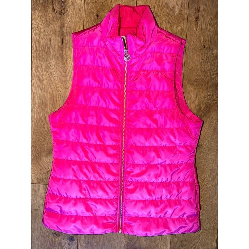 Womens Michael Kors Vest Small Pink Quilted Puffer Full Zip MK